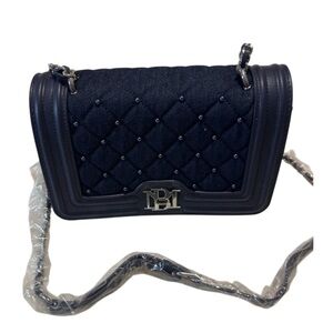 Badgley Mischka Denim Diamond Quilted Crossbody w/Matching Pearls
